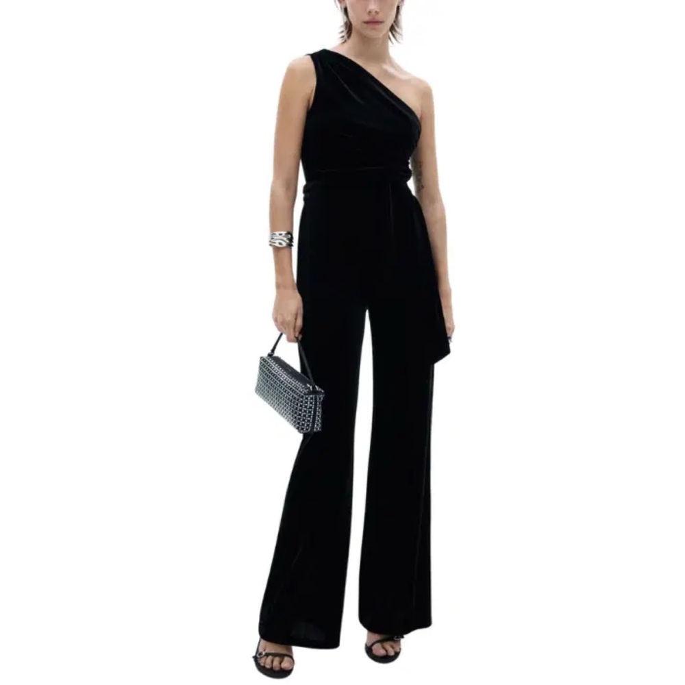 1. State Black Velvet One-Shoulder Jumpsuit XL